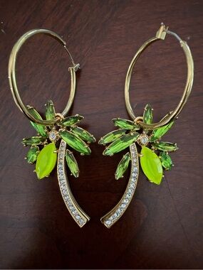 Henri Bendel Gold Palm Tree Hoop Earrings Rare NWOT Signed